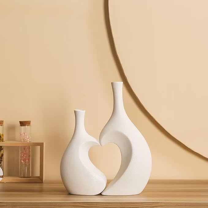 Ceramic Vase Set of 2, Heart ins Style Decorative Ceramic Aesthetic Flower Vase for Home Decor