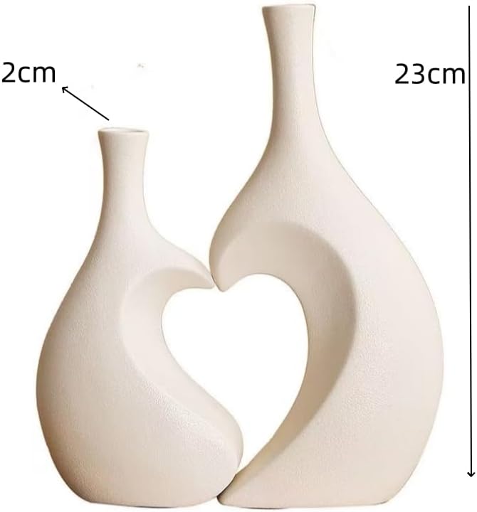 Ceramic Vase Set of 2, Heart ins Style Decorative Ceramic Aesthetic Flower Vase for Home Decor