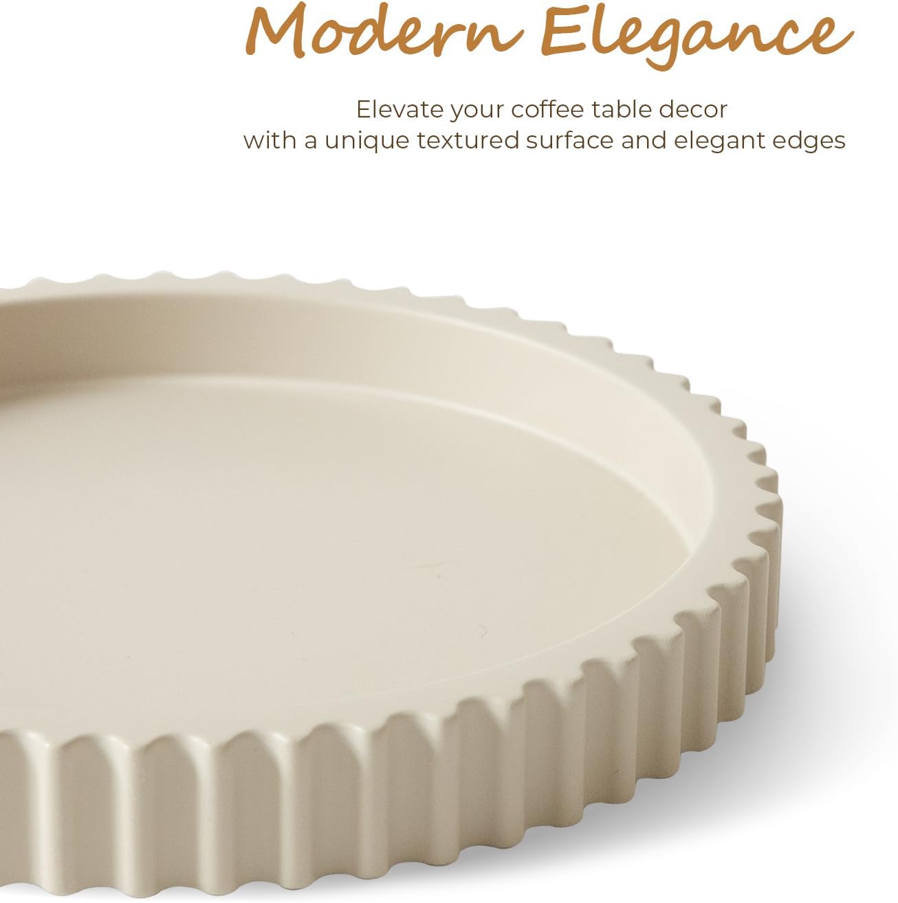 11" Round Concrete Coffee Table Tray – Decorative Tray with Wave Edge Design & Non-Slip Base, Modern Coffee Table Decor for Candles, Plants (Beige)