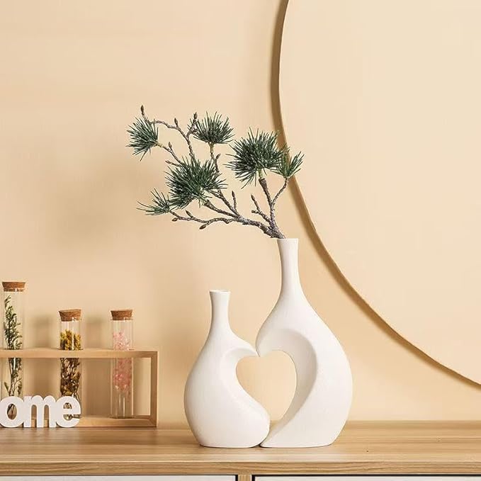 Ceramic Vase Set of 2, Heart ins Style Decorative Ceramic Aesthetic Flower Vase for Home Decor