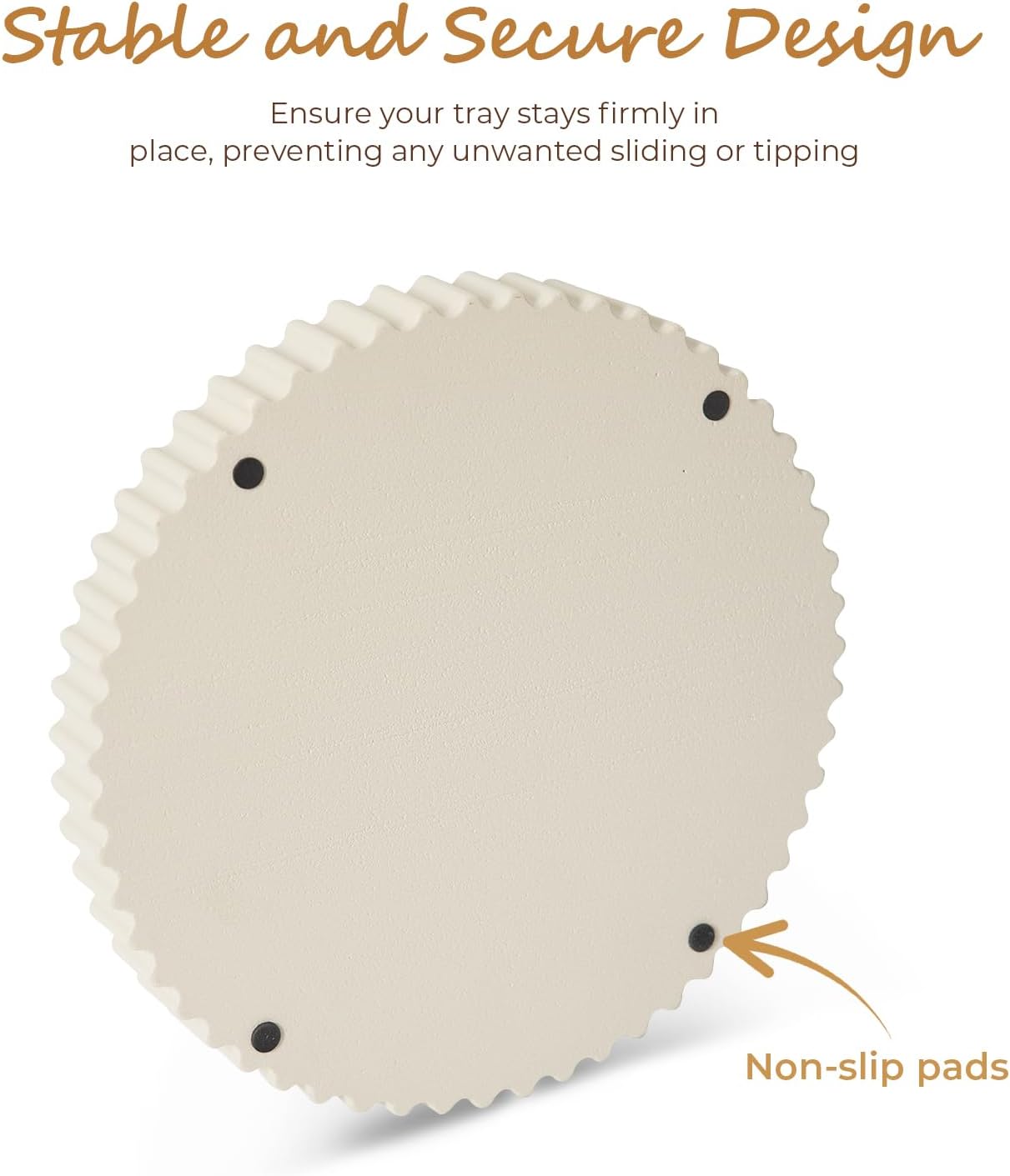 11" Round Concrete Coffee Table Tray – Decorative Tray with Wave Edge Design & Non-Slip Base, Modern Coffee Table Decor for Candles, Plants (Beige)