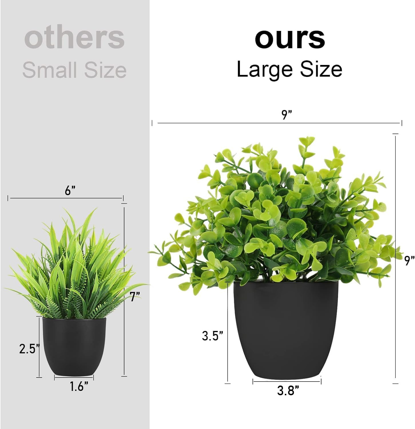 Artificial Potted Plants Mini Fake Plants, 3 Pack Medium Eucalyptus Artificial Plants Outdoor Potted Faux Decorative Grass Boxwood Plant with Black Pot for Indoor, Office, Desk, Table Decoration