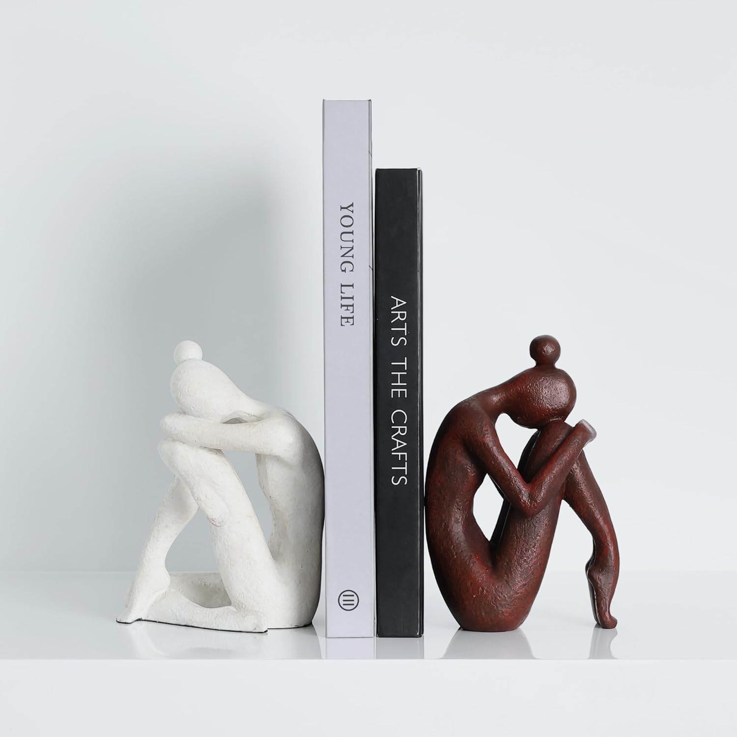 Decorative Bookends for Shelves，Bookends for Heavy Books Resinous Thinker Statue,Book Shelf Decor，Modern Creative Office Company Bookends Ornament Decorations