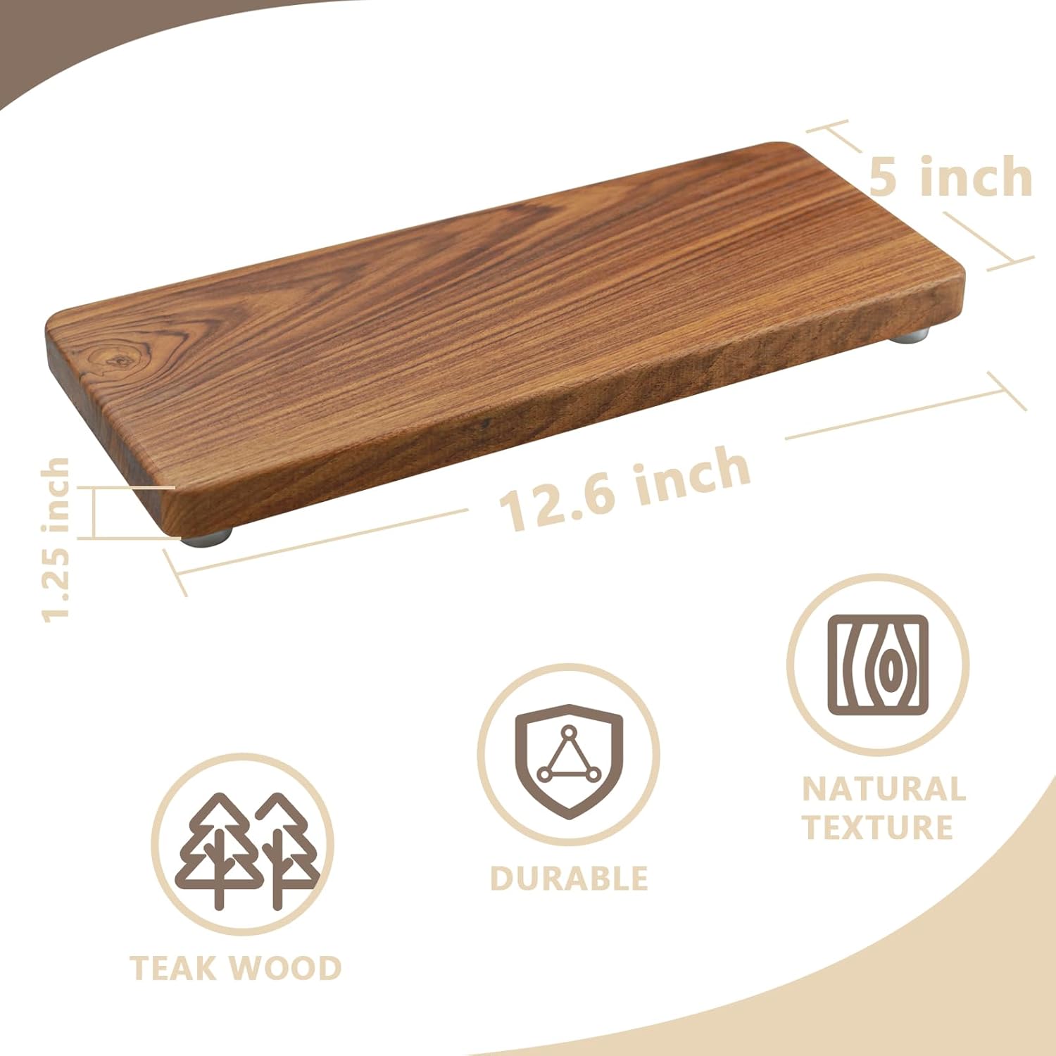 12.6"x5" Solid Teak Wood Riser & Tray - Farmhouse Organizer with Non-Slip Base | Rustic Bathroom & Kitchen Tray for Countertop, Sink Decor | Natural Finish Pedestal Stand (Neutral Home Decor)